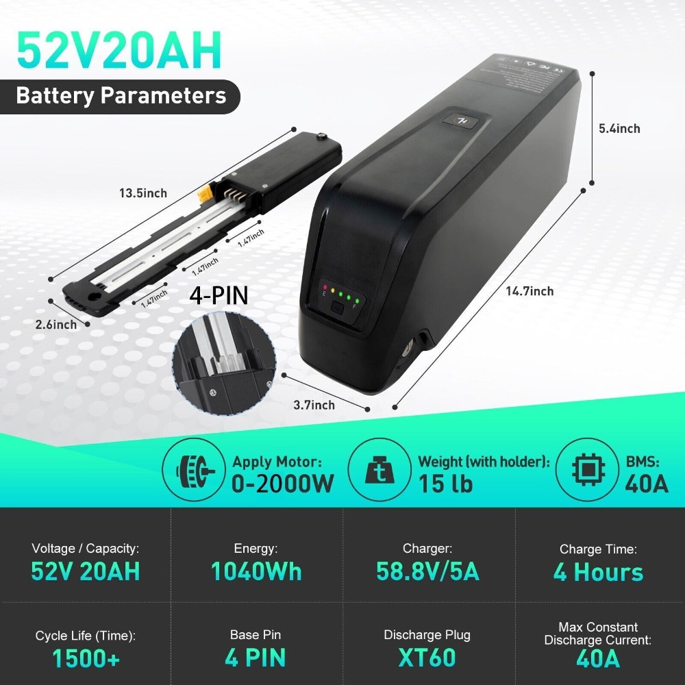 Ebike Battery 48V 20Ah Hailong - 52V Hailong Battery 4-Pins / 5-Pins